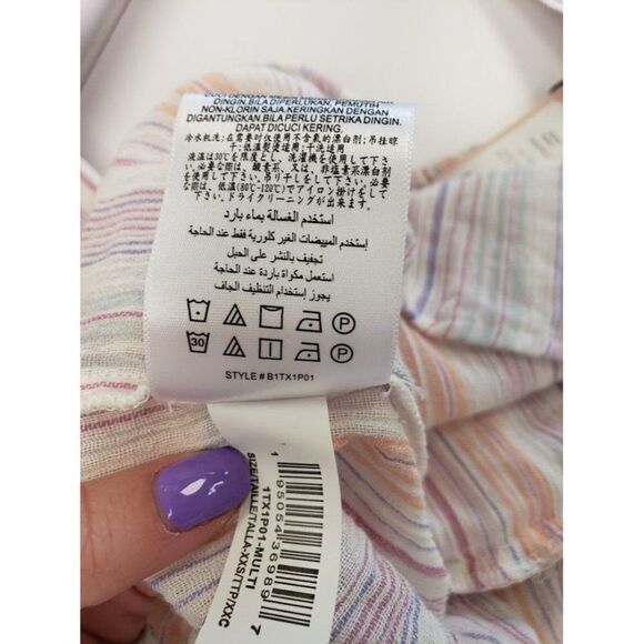 BCBGeneration Cotton Blouse Top Women's XXS 2XS White Green Purple Long-Sleeve - Picture 6 of 12